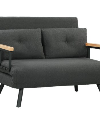 Sovesofa Personers Sofa Med Sovefunktion Inkl Hynder Sherpa Look Natur  Mørkegrå  Sort