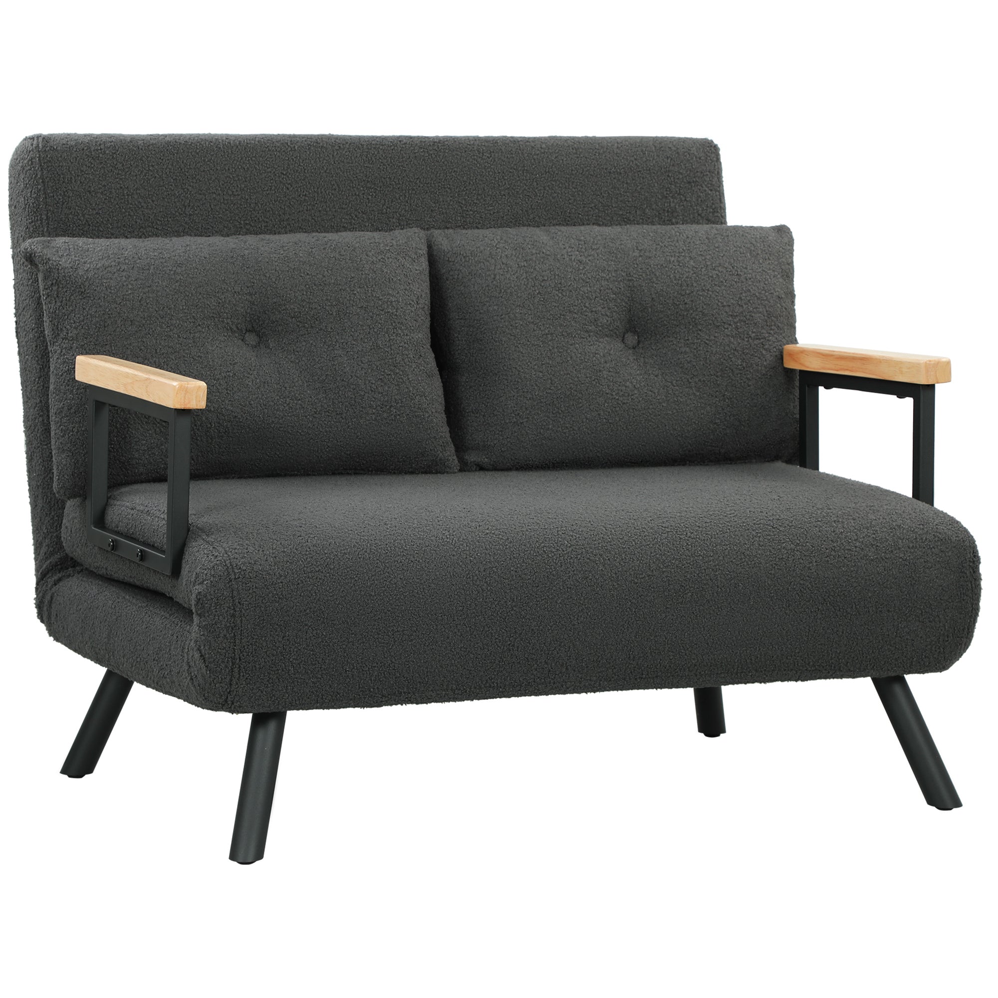 Sovesofa Personers Sofa Med Sovefunktion Inkl Hynder Sherpa Look Natur Mørkegrå Sort