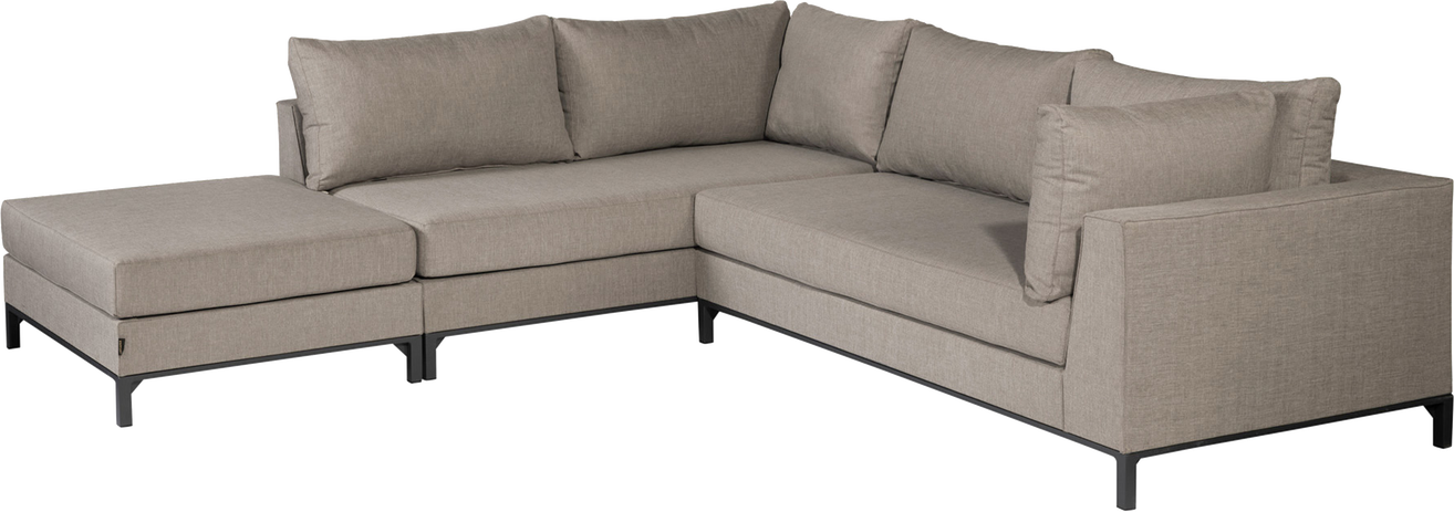 Udendørs Hjørnesofa Woood Sicili Taupe Aluminium Ramme Vandtæt Tekstil 262x246 Plads Til Pers Højrevendt