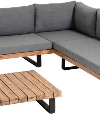 Udendørs Loungesæt Kave Home Zalika Hjørnesofa   Sofabord Akacietræ Aluminium Med Grå Hynder 255x255