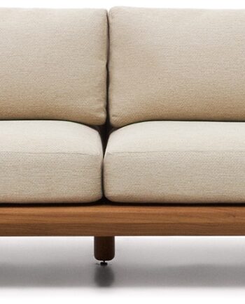 Udendørs Personers Sofa Kave Home Turqueta Fsc Teak Med Aftagelige Naturfarvede Pletafvisende Polypropylenbetræk