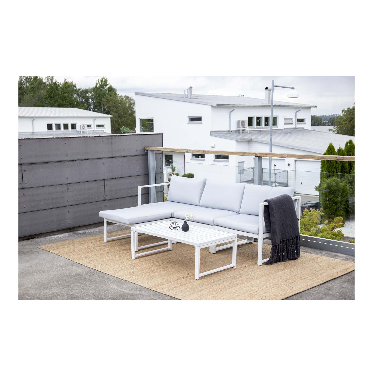 Venture Design Salvador Sofa Havesæt Hynder Bord Grå Polyester Hvid Aluminium