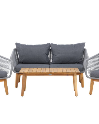 Venture Home Chania Havesofasæt Bord Sofa Stole Mørkegrå Hynder Lysegrå Reb Natur Akacietræ