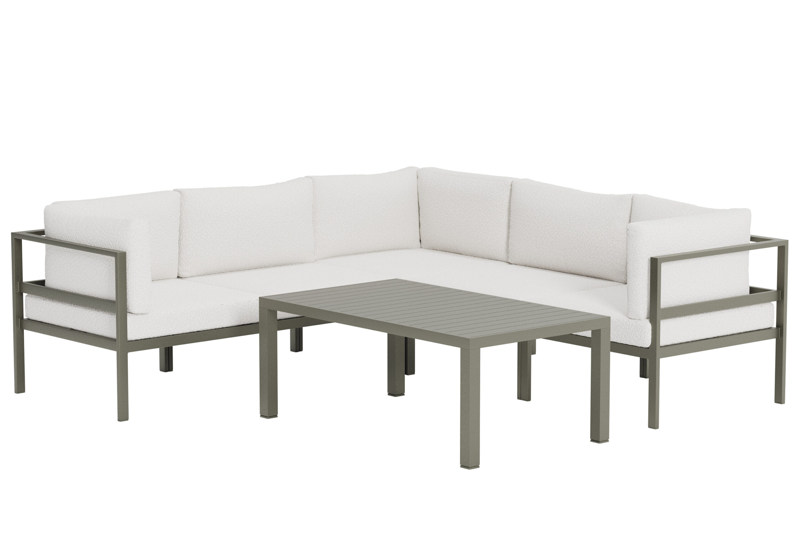 Venture Home Copacabana Havehjørnesofasæt Bord Sofa Hvid Boucl Hynder Brun Aluminium