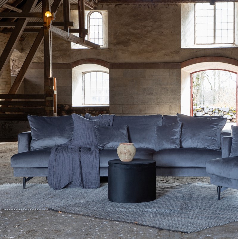 Warden Sofa Personers Mørkegrå Polyester Fløjl