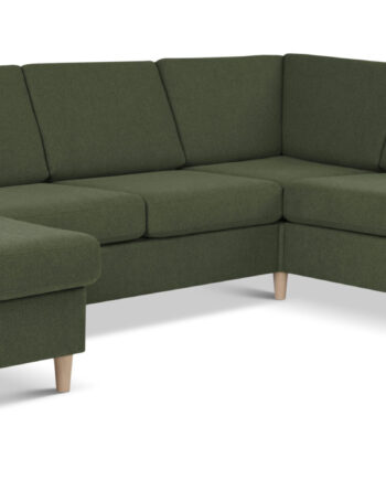 Wendy Set 2c3d Sofa Chaiselong Vinter Mosgrøn Polyester Stof Natur Træ