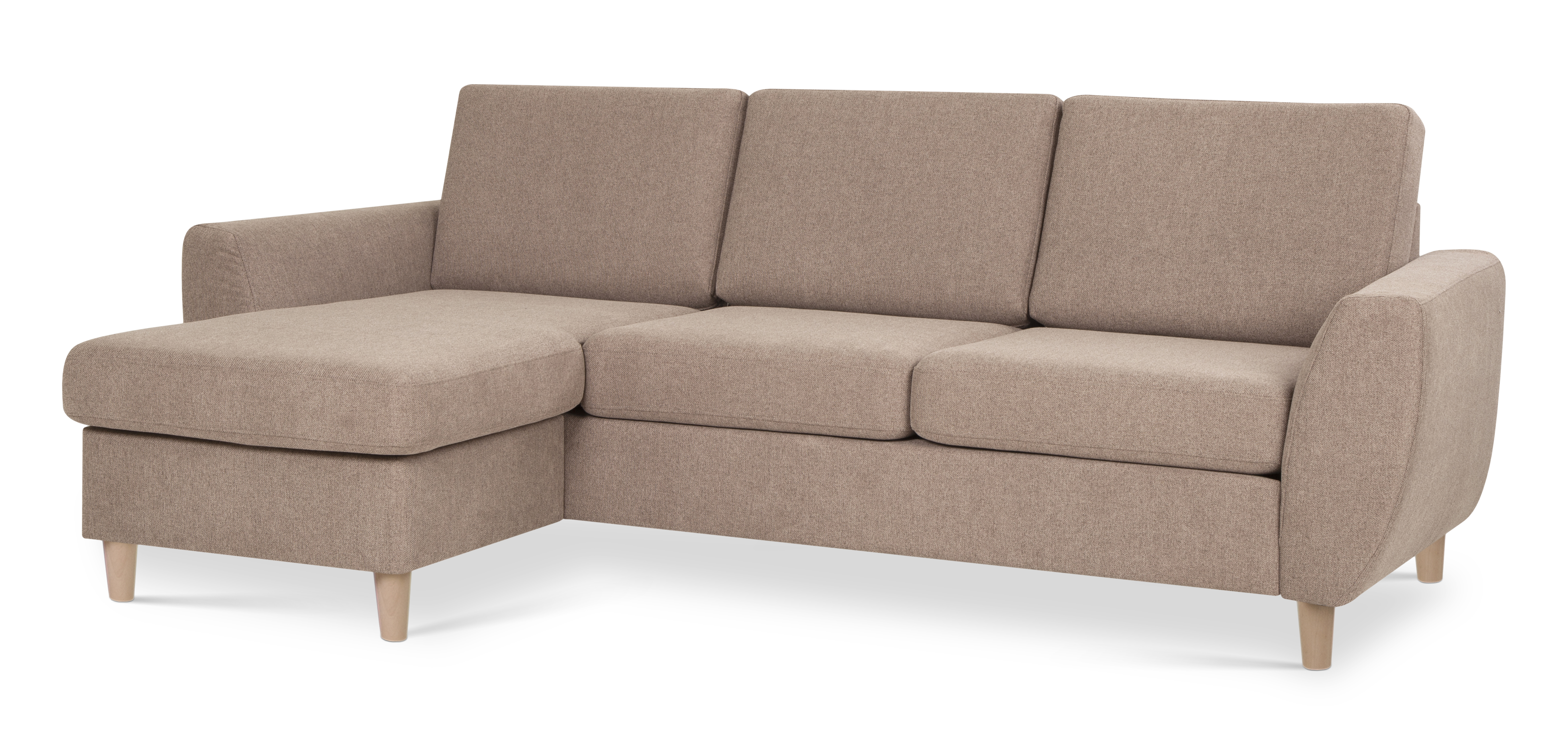 Wendy Set Sofa Chaiselong Antelope Beige Polyester Stof Natur Træ