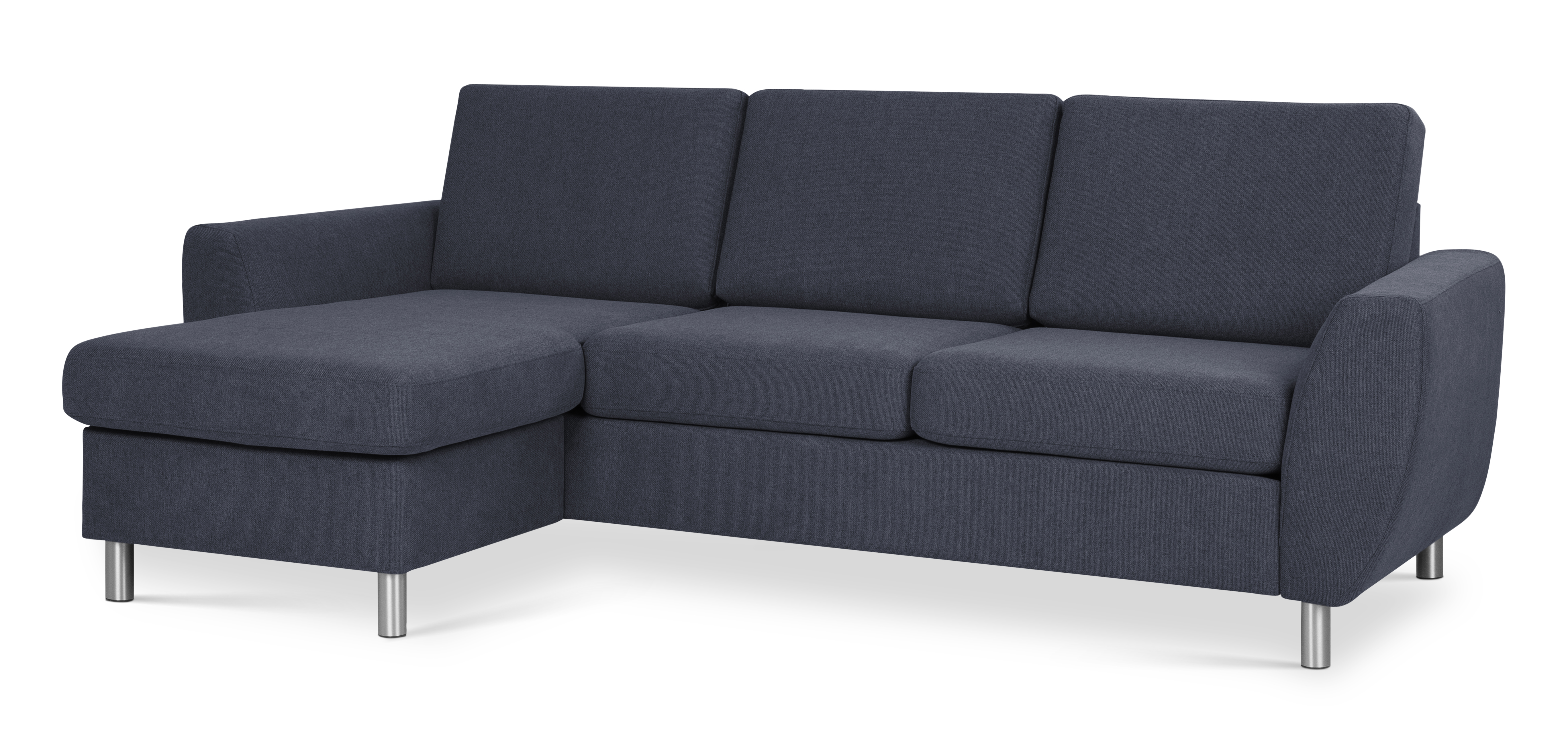 Wendy Set Sofa Chaiselong Blå Polyester Stof Børstet Aluminium