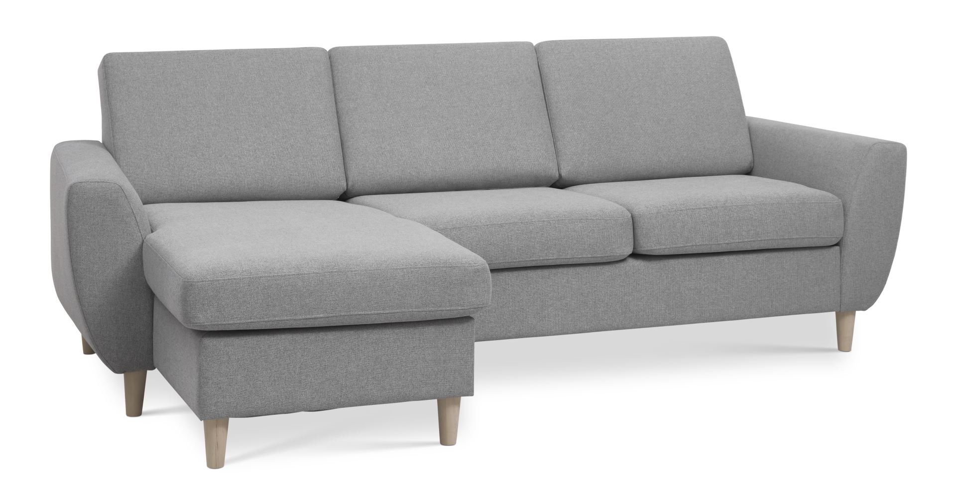 Wendy Set Sofa Chaiselong Grå Polyester Stof Natur Træ