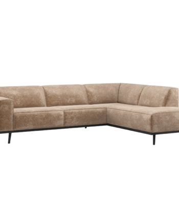 Woood Statement Hjørnesofa Højre Taupe Chenille Fløjl Stof Birketræ