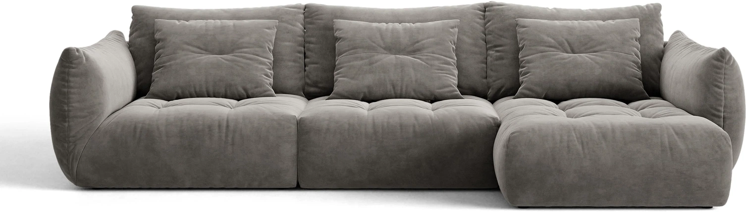 Chaiselong Hjørnesofa Micadoni Bloom Grå Velour Casino Højrevendt 327x152 Pers