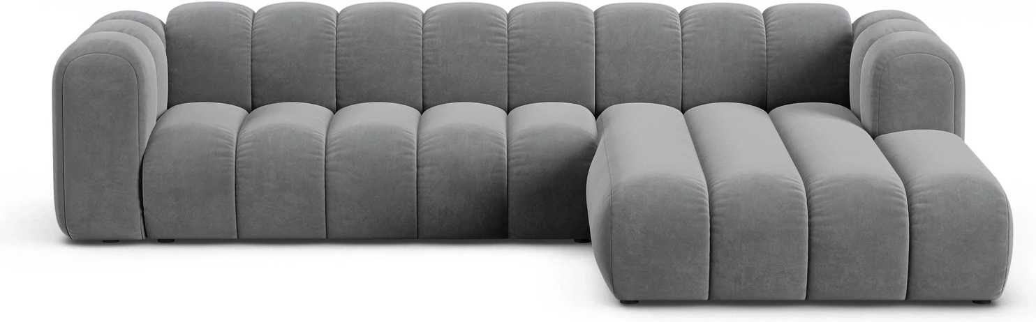Chaiselong Hjørnesofa Micadoni Lupine Højrevendt Grå Velour 290x177