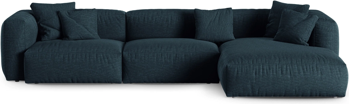 Chaiselongsofa Hjørnesofa Micadoni Martina Højrevendt Denimblå Boston Ocean Strukturstof 330x176 Sædedybde