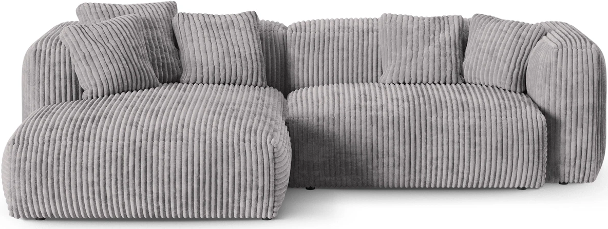 Chaiselongsofa Hjørnesofa Micadoni Martina Venstrevendt 280x176 Lys Grå Ribvelour Tilia Sædedybde