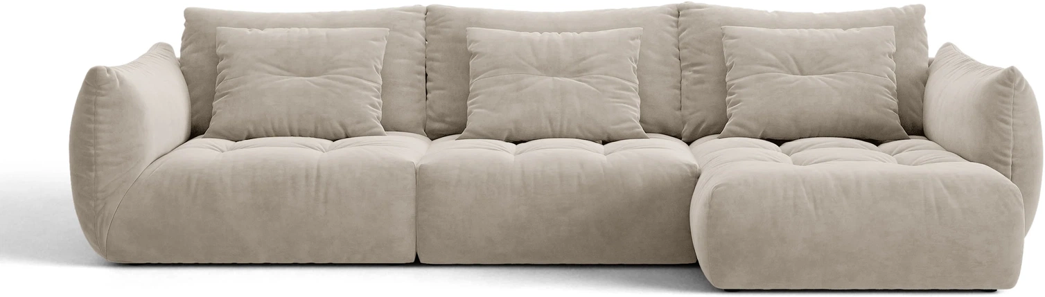 Chaiselongsofa Micadoni Bloom Højrevendt Lys Beige Velour Rummelig Hjørnesofa Til Personer