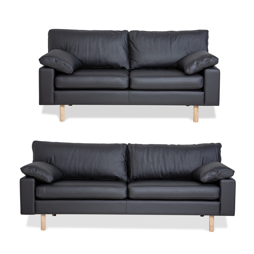 Darwin 2pers Sofa Ege Ben Dolaro Sort Læder Split :215cm :175cm