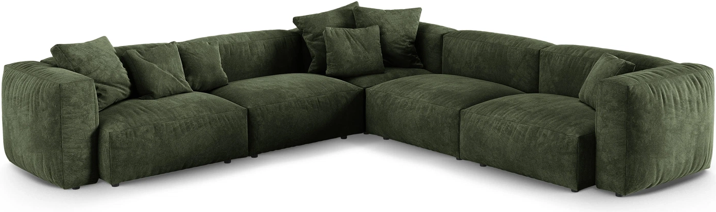 Hjørnesofa Micadoni Martina Personers Grøn Velour 330x330 Sædedybde