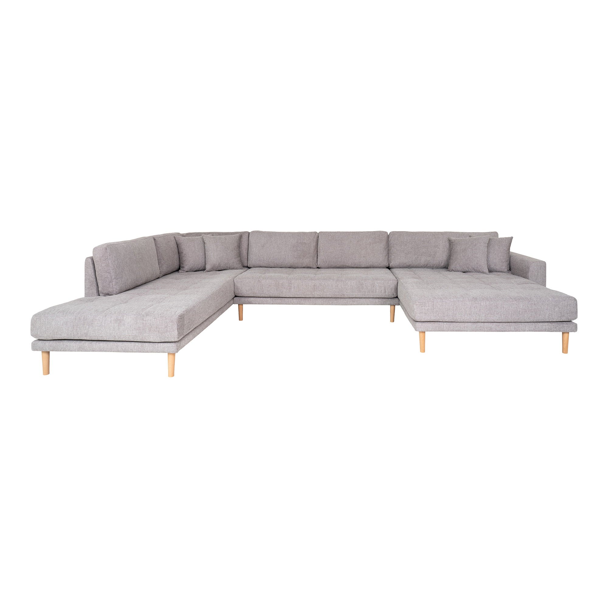 House Nordic Lido Sofa åben Ende Sofa åben Ende Højrevendt Lysegrå Med Fire Puder Natur Træben