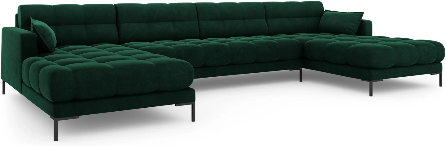 Sofa Micadoni Mamaia Flaskegrøn Velour Rummelig Personers Med Chaiselong Pyntepuder