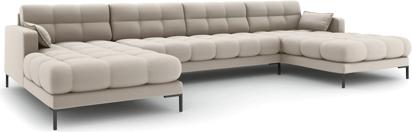 Sofa Micadoni Mamaia Personers Beige Strukturstof Neve B383 D185 Chaiselong Inkl Pyntepuder