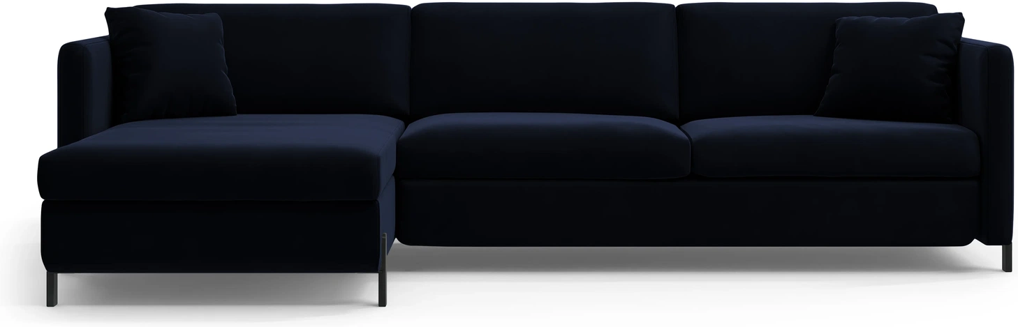 Sovesofa Chaiselong Micadoni Gloria Venstrevendt 266x170 Kongeblå Velour Med Udtræksseng 140x205 Opbevaring