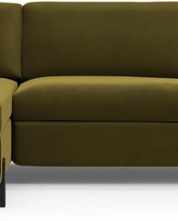 Sovesofa Micadoni Gloria Venstrevendt Chaiselong 286x170 Grøn Velour Seng 160x205 Opbevaring Sorte Metalben
